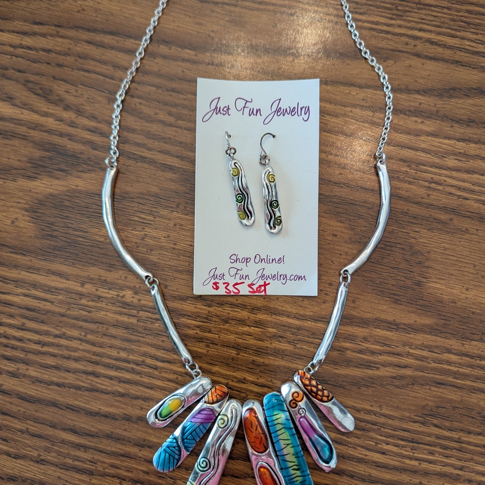 Colorful Silver Necklace and Earring Set